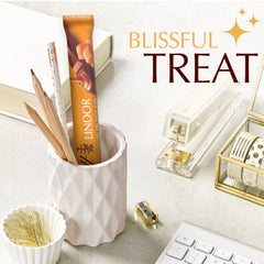 Lindt Lindor Caramel Bar milk chocolate shell close-up for rich aroma
