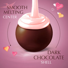 Lindt LINDOR truffles with dark shell and strawberry center, premium indulgence for gifting.