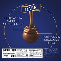 Lindt LINDOR dark truffles center melting close-up highlights velvety center for melt-in-mouth enjoyment.