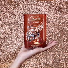 Lindt Lindor Hazelnut 200g closeup pralines showing smooth melt