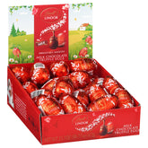 Lindt LINDOR Milk Chocolate Truffle Eggs in red foil wrapper, ideal Easter basket filler.