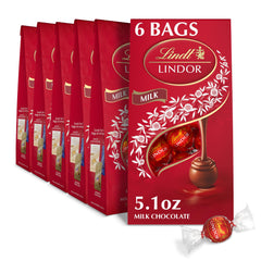 Lindt Lindor Milk Truffles shell closeup, premium chocolate ready for gifting.