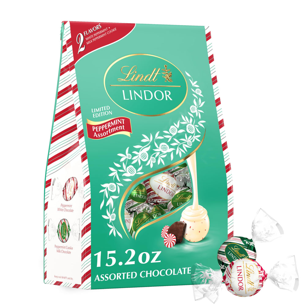 Lindt LINDOR Peppermint Gift Box, festive 15.2 oz, ideal for gifting