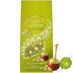 Lindt Lindor Pistachio Milk Truffles shell close-up shows silky texture perfect for gifting