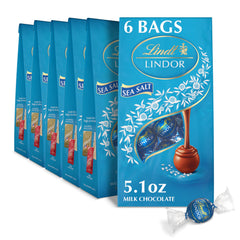 Lindt Lindor sea salt milk chocolate shell close-up showing smooth melt