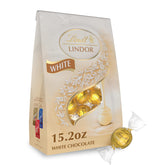 Lindt Lindor White Truffles 15.2 oz bag closeup, perfect for sharing.