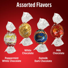 Lindt white chocolate truffles highlight creamy texture with a subtle peppermint hint.