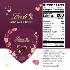 Lindt Valentine heart box open revealing 19 assorted truffles for sharing