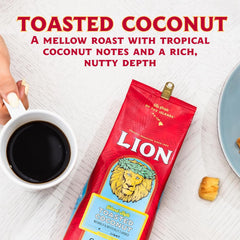 Lion Coffee being poured into a cup for a smooth tropical sip.
