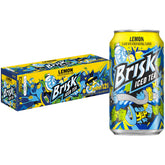 Lipton Brisk Lemon iced tea can front view for on-the-go refreshment