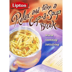 Lipton Cup-a-Soup Cream of Chicken six-pack box on kitchen shelf
