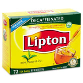 Lipton decaf black tea box with 72-count packaging for food service use
