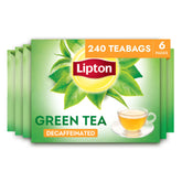 Lipton Decaf Green Tea Bags in a hot cup offering a calming, zero-calorie break