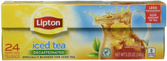 Lipton decaffeinated iced tea bags pack ready to brew, caffeine-free refreshment.