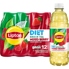 Lipton Diet Mixed Berry Green Tea bottle front view, zero sugar, refreshing on the go.