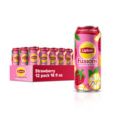 Lipton Fusions Strawberry Lemonade Iced Tea can with refreshing citrus notes for a sunny break