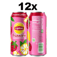 Lipton Fusions Strawberry Lemonade Iced Tea can showcases a zesty fruity refreshment for summer