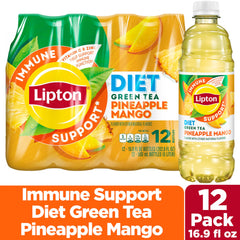 Lipton Immune Support Pineapple Mango bottle close-up highlights tropical aroma and green tea goodness.