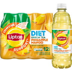 Lipton Immune Support Diet Pineapple Mango bottle close-up with zero sugar and tropical flavor.