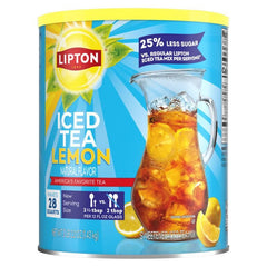Pouring Lipton mix into a glass reveals a smooth lemon-forward tea.