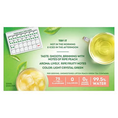 Lipton Peach Green Tea bags in a cup, hot brew with peachy aroma.