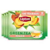 Lipton Peach Green Tea bags packshot showing brand label and flavor notes for everyday refreshment