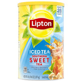 Lipton Southern Sweet Iced Tea Mix canister front, convenient for quick family gatherings