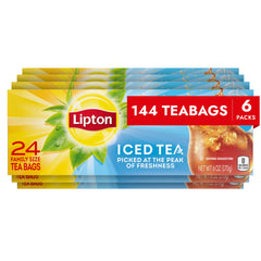 Lipton unsweetened iced tea bags close-up of pekoe-cut leaves for bold flavor