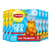 Lipton Unsweetened Iced Tea Bags pitcher brew shows crisp, refreshing family-size serving.