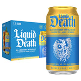 Liquid Death Blueberry Buzzsaw front can showing blueberry flavor and caffeine boost