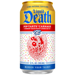 Liquid Death close-up tea pour texture showcasing bold black tea clarity