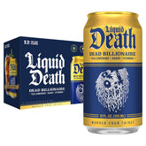 Liquid Death Dead Billionaire can front view highlighting black tea and lemonade flavor