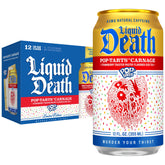 Liquid Death front can showing Pop-Tarts Carnage flavor and bold look