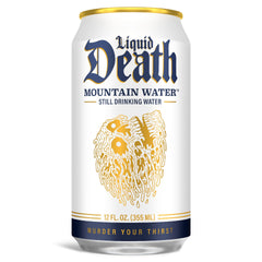 Liquid Death ice-cold cans on ice, ideal for quick refreshment.