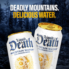 Liquid Death infinitely recyclable cans emphasize eco-friendly packaging.