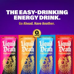 Liquid Death nutrition label close-up showing zero sugar and 100mg caffeine