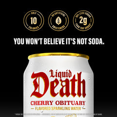 Liquid Death 12-pack cans lineup for convenient sharing and value