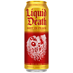 Liquid Death close-up of label detail showing nutrition and ingredients benefit: clear ingredient info