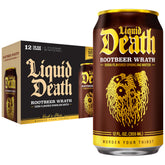Liquid Death Root Beer Wrath can front view highlights bold flavor and low sugar