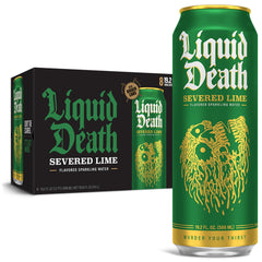 Liquid Death Severed Lime front packaging showing bold lime branding and refreshment