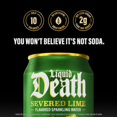 Liquid Death Severed Lime label detail highlighting branding
