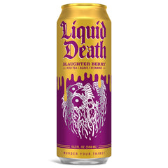 Pack of eight Liquid Death Slaughter Berry iced tea cans for on-the-go hydration