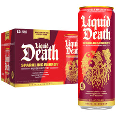 Liquid Death Sparkling Energy Murder Mystery Cherry can for a refreshing daytime lift