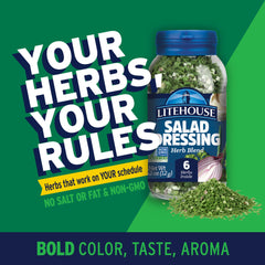 Litehouse Freeze Dried Salad Herb Blend pour demonstrates easy 1:1 substitution for fresh herbs