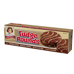 Little Debbie Fudge Rounds iced-top view showing glossy chocolate icing.