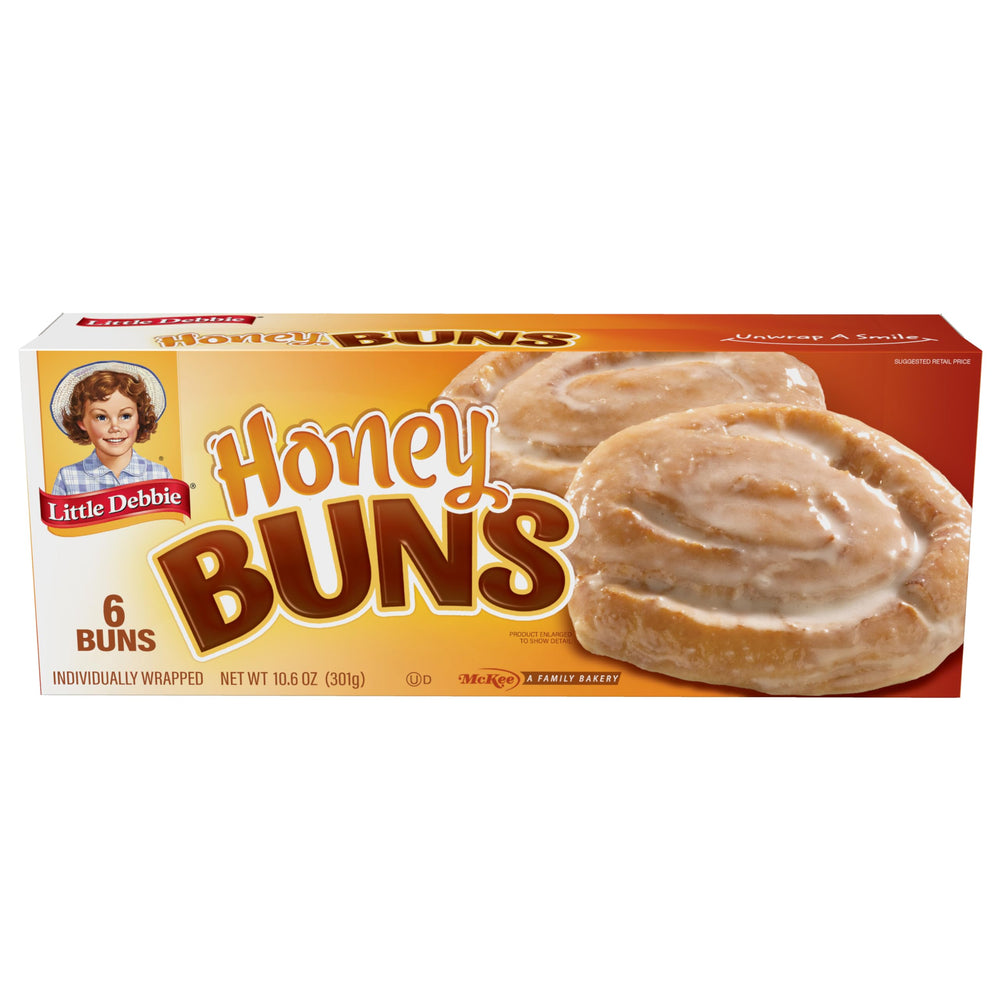 Little Debbie Honey Buns in a six-pack box for convenient snacking on the go.