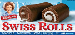 Little Debbie Swiss Rolls creme-center interior, soft cake and smooth filling for quick indulgence.
