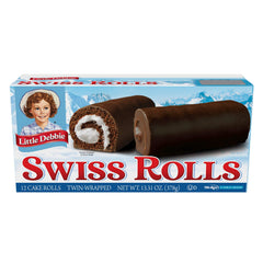 Little Debbie Swiss Rolls pack front view, tempting chocolate cake with creme, ideal for an everyday snack.