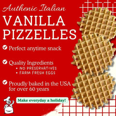 A stack of Little Pepi's Vanilla Pizzelles on a plate shows light texture.