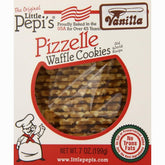 Little Pepi's Vanilla Pizzelles packshot with crisp cookies ideal for coffee.